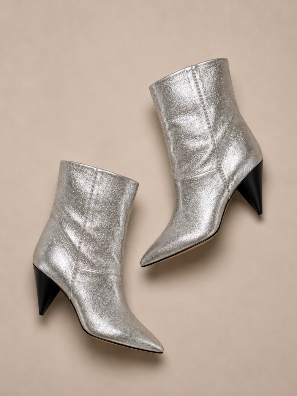 Isabel Marant Metallic Conic Locky Silver Leather Ankle Boot 37 Western Rockstar